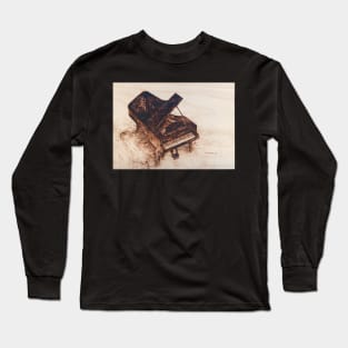 Grand piano realistic pyrography art Long Sleeve T-Shirt